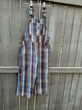 OshKosh B'gosh 100% cotton Brown and Blue Plaid Toddler Overalls